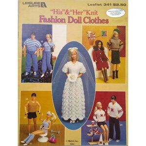 Leisure Arts His & Her Knit 16 Fashion Doll Clothes Book Leaflet 341